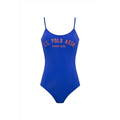 U.S. Polo Assn. Kadın Saks Mavi İnce Askılı U Yaka Mayo 21516
