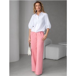 Укороченная блузка с рукавами буфами и с кулиской по низу из эластичного хлопка