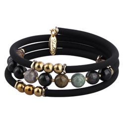 Браслет Терра (турмалин микс, каучук черный; покрытие золото), Есть комплект