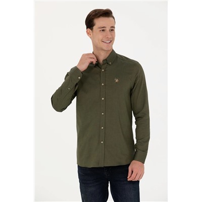 Erkek Haki Uzun Kollu Basic Gömlek