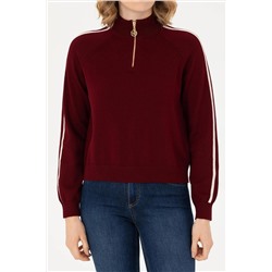 Kadın Bordo V - Yaka Kazak