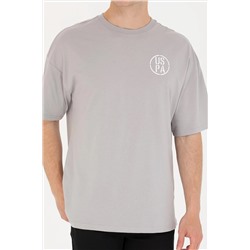 Erkek Gri Long Fit Bisiklet Yaka Tişört