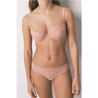 Tanga tira encaje rosa brillos