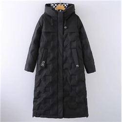 Женское теплое зимнее длинное хлопковое пальто с капюшоном в клетку