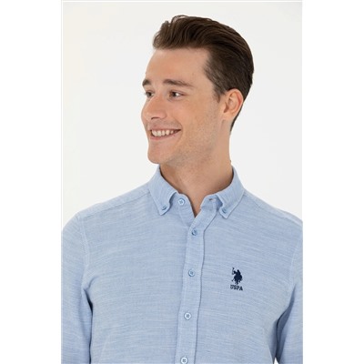 Erkek Mavi Uzun Kollu Gömlek