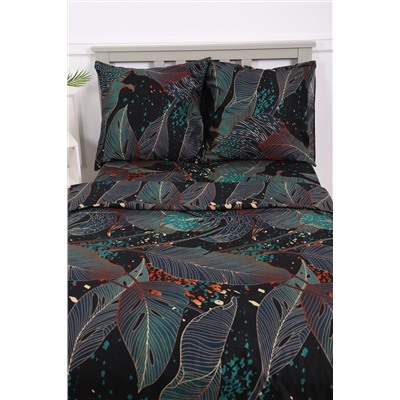 Комплект постельного белья Черное Зеленое полисатин