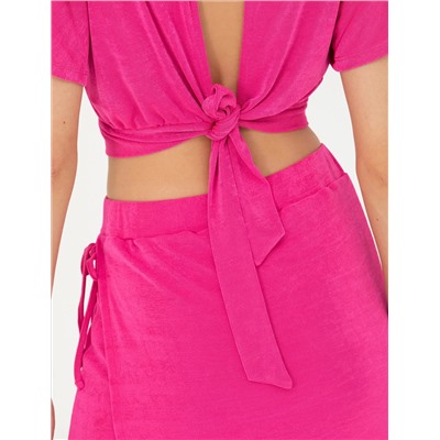 Fuşya Crop Top Örme Bluz