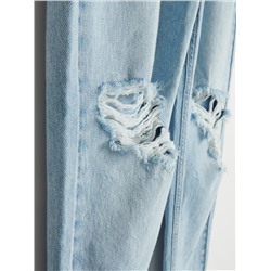 джинсы mom fit с эффектом потертости