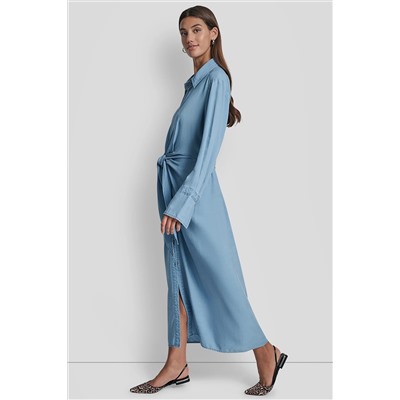 GARMENT DYE LONG SLEEVE BUTTON FRONT SHIRTDRESS
