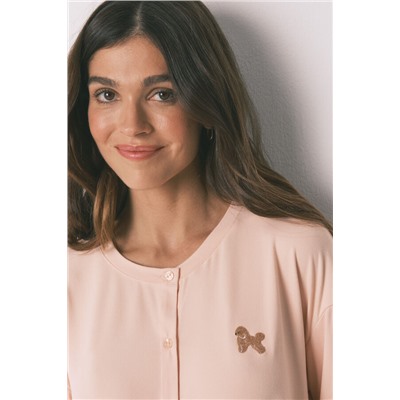 Pijama largo punto suave rosa estampado perritos