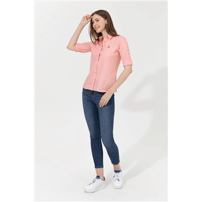 Kadın Somon Uzun Kollu Basic Gömlek