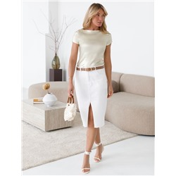 Футболка облегающая из хлопка в рубчик с вырезом лодочка с матовым покрытием металлик