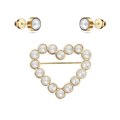 Комплект Сердце (Майорка белая 6мм; покрытие золото), Есть комплект