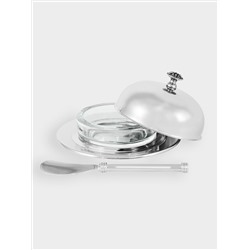 Икорница, 14х7 см, с ножом, стекло/сталь, круглая, Brittany