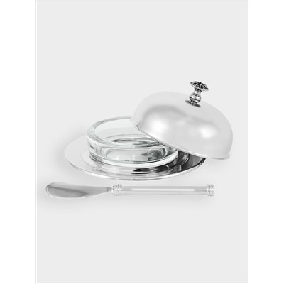 Икорница, 14х7 см, с ножом, стекло/сталь, круглая, Brittany