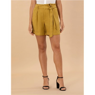 Yeşil Keten Oversize Bermuda Şort