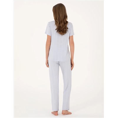Mavi Kısakollu Gömlek Pijama Takımı