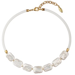 Колье Гевея (жемчуг белый, каучук белый; покрытие золото) 40-45см, Есть комплект