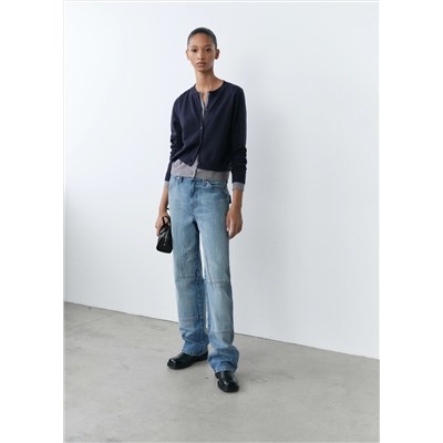 Jeans wideleg costuras decorativas