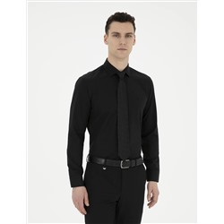 Siyah Slim Fit Uzun Kollu Basic Gömlek