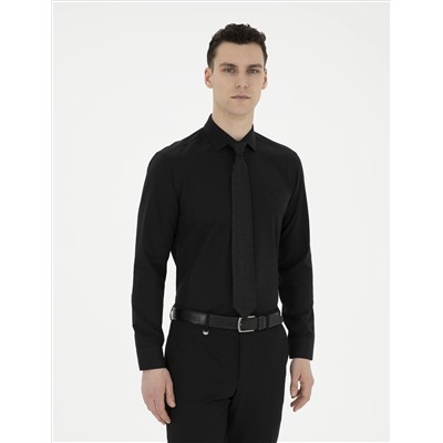 Siyah Slim Fit Uzun Kollu Basic Gömlek