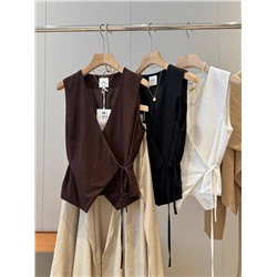 Женский жилет из смесового льна на завязках