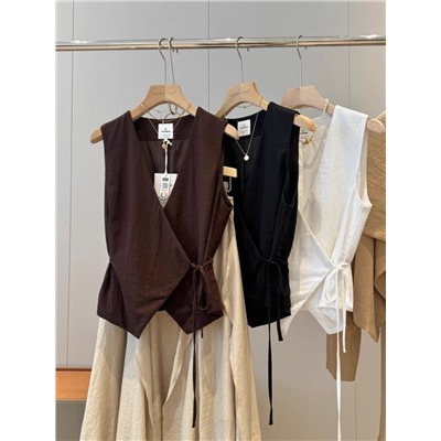 Женский жилет из смесового льна на завязках