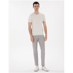 Ekru Slim Fit Bisiklet Yaka Triko Tişört