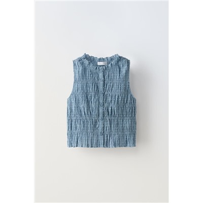 DOTTED MESH TOP WITH ELASTICATED DETAILS