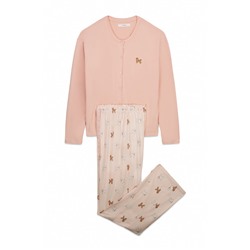 Pijama largo punto suave rosa estampado perritos