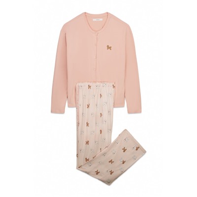 Pijama largo punto suave rosa estampado perritos