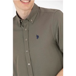 Erkek Haki Uzun Kollu Basic Gömlek