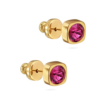 Пусеты Теннис (кристаллы SW фуксия 4мм; покрытие золото), Есть комплект