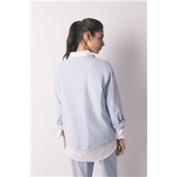 Camiseta manga larga 100% algodón azul