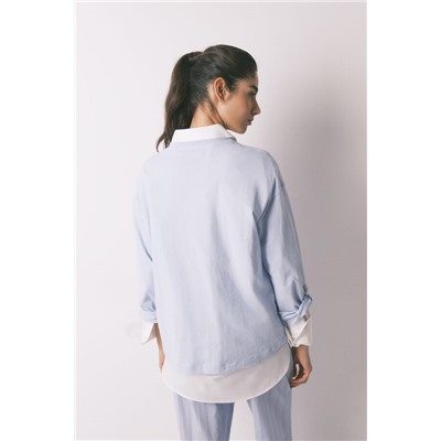 Camiseta manga larga 100% algodón azul