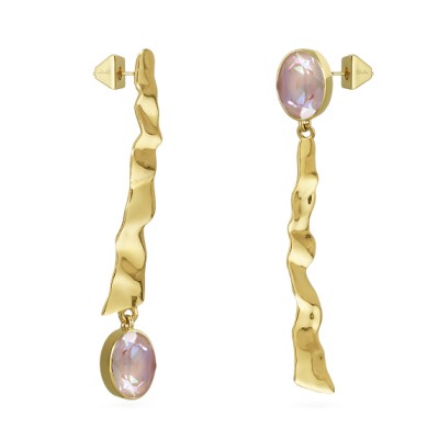 Серьги мятый металл (кристаллы SW пыльная роза; покрытие золото)