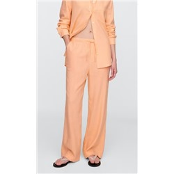 Mid Rise Linen-Blend Pull-On Wide-Leg Pants