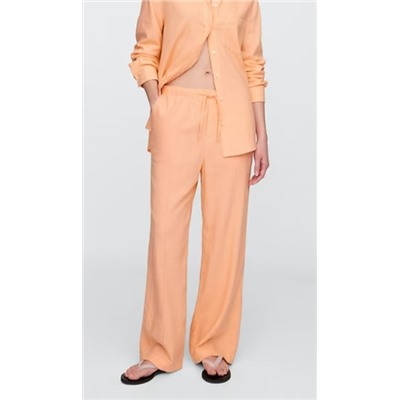 Mid Rise Linen-Blend Pull-On Wide-Leg Pants