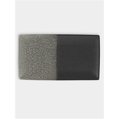 Блюдо, 34,5х19,5 см, фарфор P, черно-серое, в крапинку, прямоугольное, Umi