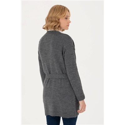 Kadın Gri Melanj Triko Hırka