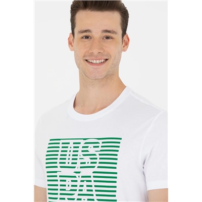 Erkek Beyaz Bisiklet Yaka Tişört