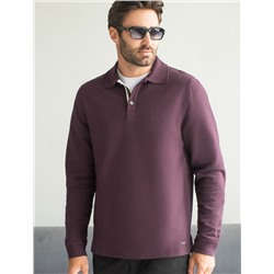 Лонгслив из мягкого фактурного трикотажа с плетеным воротником поло на пуговицах