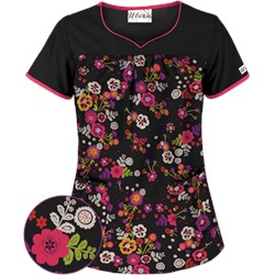 UA Fiesta Flowers Black Scrub Top