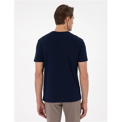 Beyaz-Lacivert-Siyah 3'lü Slim Fit %100 Pamuk Bisiklet Yaka Basic Tişört Paketi
