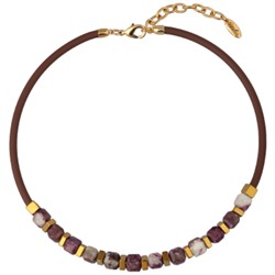 Колье Терра (сливовый турмалин, каучук шоколад, гематит; покрытие золото) 45-50см, Есть комплект