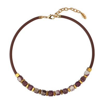 Колье Терра (сливовый турмалин, каучук шоколад, гематит; покрытие золото) 45-50см, Есть комплект