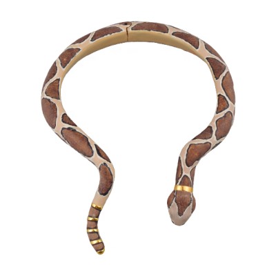 Колье Змея (эмаль коричневая, бежевая; покрытие золото) 50см, Есть комплект