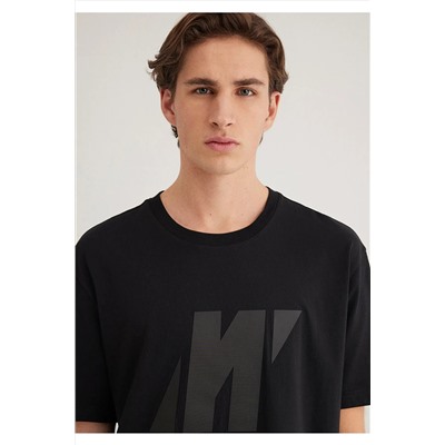 Mavi Pro Logo Baskılı Siyah Tişört Loose Fit / Bol Rahat Kesim 0612431-71379