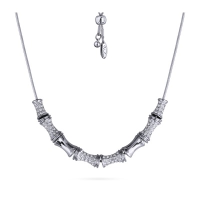 Колье Бамбук (кристаллы белые; покрытие родий) 70см, Есть комплект