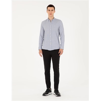 Lacivert Slim Fit Uzun Kollu Gömlek